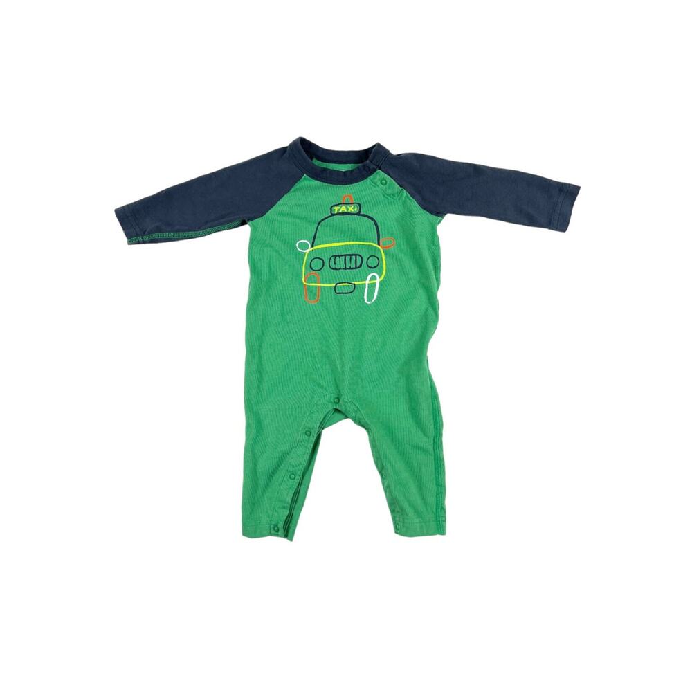 Tea Collection Taxi Raglan Graphic Romper Green Navy 3-6 Months